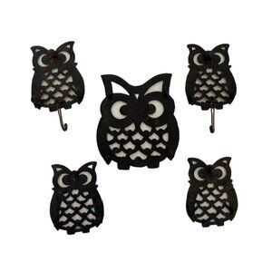 Cast Iron Owl Trivets Decor Kitchen Set of 5 Made in Taiwan Vintage